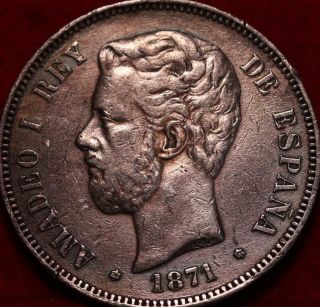 1871 Spain 5 Pesetas Silver Foreign Coin