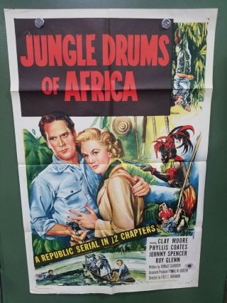 1952 Jungle Drums Of Africa One Sheet Poster 27x41 Clayton Moore Safari Serial
