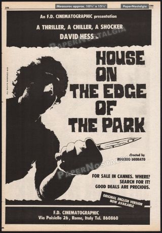 House On The Edge Of The Park_original 1980 Trade Ad / Poster_ruggero Deodato