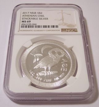 Niue 2017 1 Ounce Silver 2 Dollars Athenian Owl Ms69 Ngc