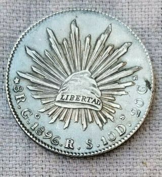 Republica Mexicana 8r.  G.  1896.  R.  S.  10d.  20g " S " Libertad Silver Coin