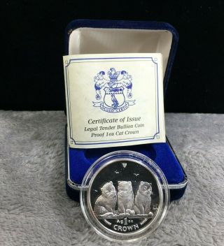 2006 Isle Of Man Proof Cat Crown 1 Oz.  999 Silver Bullion Coin With Certificate