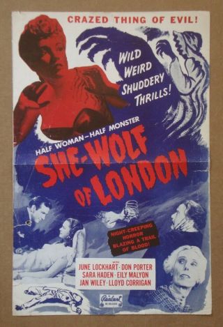 She Wolf Of London June Lockhart Don Porter Realart Universal Horror Pressbook
