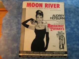 Vintage " Moon River " Sheet Music 1961 Audrey Hepburn In Breakfast At Tiffanys