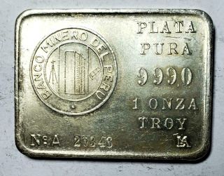 Banco Minero Del Peru 1 Ounce.  999 Fine Silver Bar,  Lima,  Peru