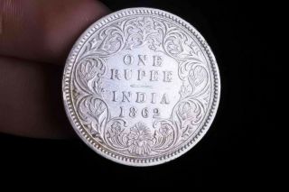 Silver Coin British India Queen Victoria One Rupee 1862 A/i 0/0