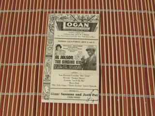 Vintage Logan Theatre Movie Brochure Al Jolson The Singing Kid And More,
