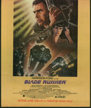 1982 Blade Runner Harrison Ford Ridley Scott Movie Release Art Vintage Print Ad