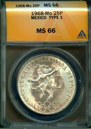 Mexico 1968 Mo 25 Pesos Olympic Games Type 1 Km 479.  1 Anacs Ms66