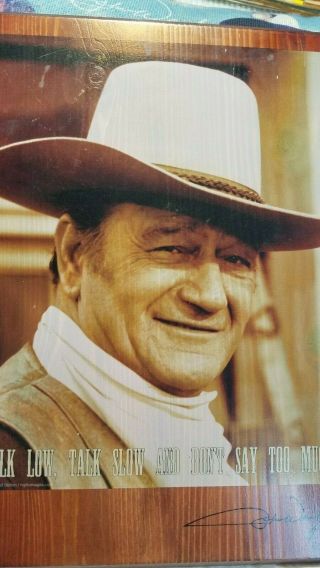 Vtg John Wayne " The Duke " Wood Picture Western Rustic Home Wall Decor Talk Slow