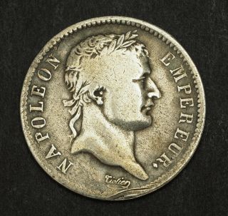 1808,  France (1st Empire),  Napoleon I.  Silver 1 Franc Coin.  Cleaned F - Vf