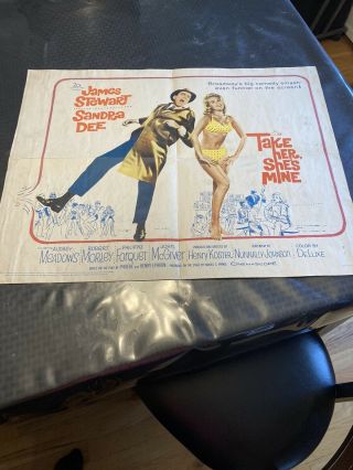 Vintage Movie Poster Take Her Shes Mine James Stewart Sandra Dee 1963