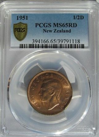Zealand 1951 Half Penny 1/2d,  Pcgs Ms65rd,  None Graded Higher