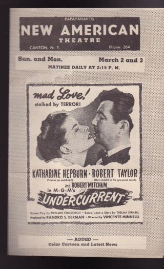 Undercurrent Katharine Hepburn American Theatre Canton Ny Booklet