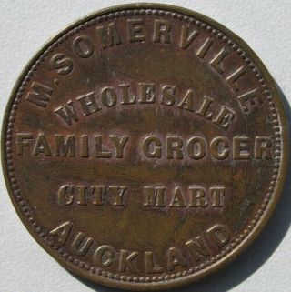 Zealand 1857 Penny Token Somerville,  Vf,  Andrews 500,  Lampard 342c,  Rarity 4