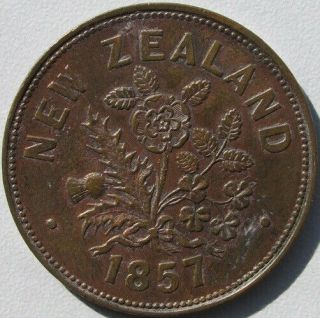 Zealand 1857 Penny Token Somerville,  VF,  Andrews 500,  Lampard 342c,  Rarity 4 2