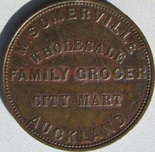 Zealand 1857 Penny Token Somerville,  VF,  Andrews 500,  Lampard 342c,  Rarity 4 3