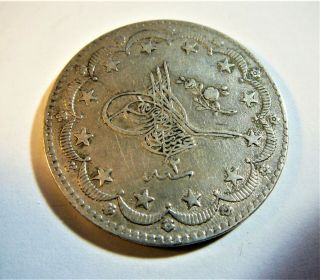 1877 Turkey Ottoman 20 Kurush Vf 1293/2 Silver Crown Coin