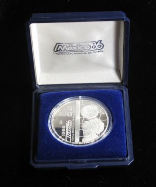Mexico 1985 100 Pesos Silver Proof Coin With World Cup Motif