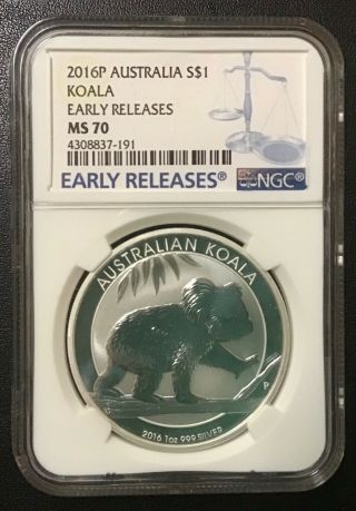 2016 - P Australia One Dollar “koala” Silver Coin Ngc Ms70 Certified Coin