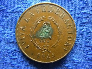 Argentina Buenos Aires 2 Reales 1844,  Km8 Corrosion Stain