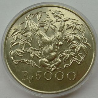 Indonesia 5000 Rupiah 1974 Orangutan Conservation Silver Coin Unc