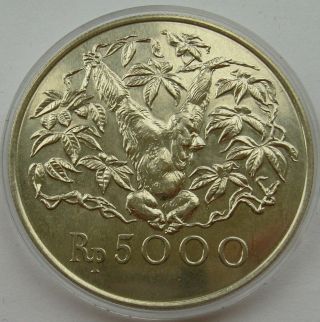 Indonesia 5000 Rupiah 1974 ORANGUTAN Conservation Silver Coin UNC 3