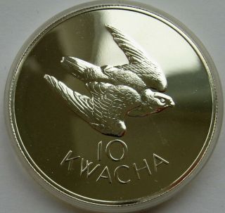 Zambia 10 Kwacha 1979 Taita Falcon Conservation Silver Coin Aunc
