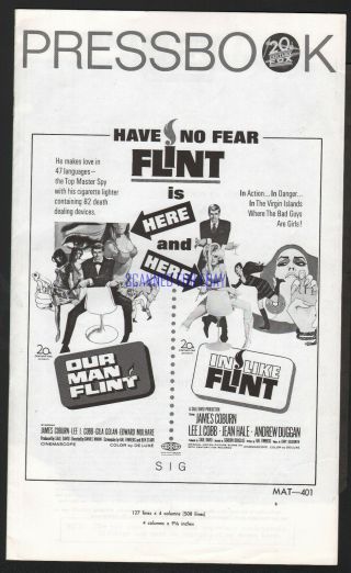 Our Man Flint & In Like Flint 1966 Double Feature Pressbook James Coburn
