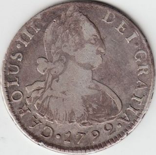 Peru / 2 Reales 1792limae Ij,  Carolus Iiii (carolus Iv),  Large Bust