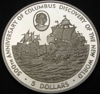 Cayman Islands 5 Dollars 1988 Proof - Silver - Christopher Columbus - 2898 ¤