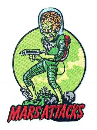 Mars Attacks Alien Head Jumbo Iron On Embroidered Patch Xl 5.  25 " X 3.  5 "
