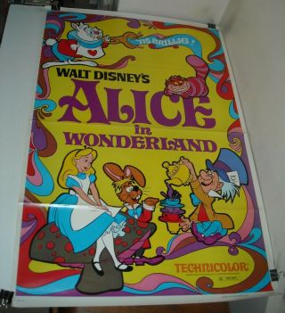 Rolled 1974 Disney Alice In Wonderland 1 Sheet Movie Poster Animated Classic Gga