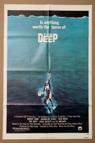 The Deep 1977 Folded One Sheet Movie Poster Jaws Robert Shaw Peter Benchley