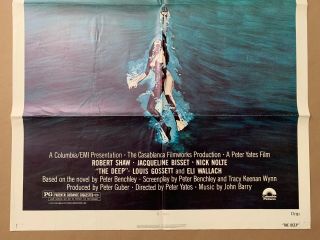 THE DEEP 1977 Folded One Sheet Movie Poster Jaws Robert Shaw Peter Benchley 2