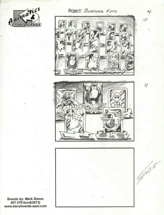 Mark Simon Hand Drawn Burger King Pokemon Commercial Storyboard Page Signed Ms