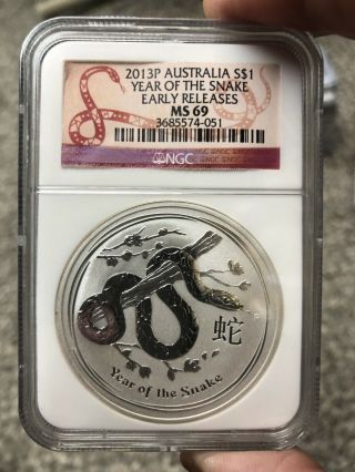 2013 Australia 1 Oz Silver Year Of The Snake Ms69 Early Release