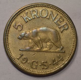 1944 Greenland 5 Kroner Km - 9 Polar Bear Coin