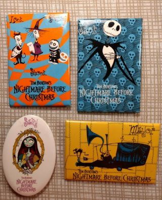 4 Vintage The Nightmare Before Christmas Movie Promo Button Set Tim Burton Pin
