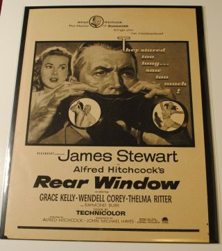 1954 Rear Window Movie Ad James Stewart & Grace Kelly,  Alfred Hitchcock