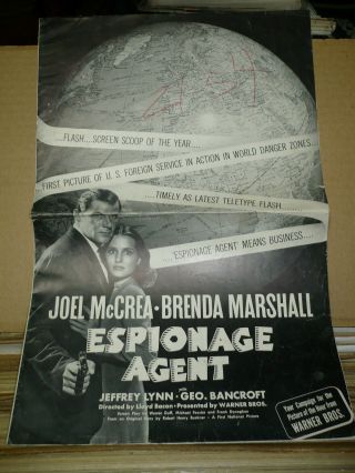 Espionage Agent,  Orig 16pg Prbk / A Filler [joel Mccrea,  Brenda Marshall] - 1939