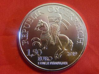 2019 1 Oz.  1.  5 Euros Austria Silver 825th Anniversary Wiener Neustadt Gem Bu