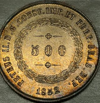 1852 Brazil 500 Reis Uncirculated Silver Beauty