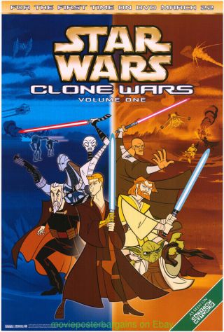 Star Wars Clone Wars Movie Poster 27x40 One Sheet Dvd Vol1&2 Animation