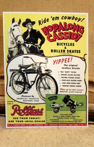 Hopalong Cassidy Bicycles & Roller Skates Ad Poster Tabletop Display Standee 11 "