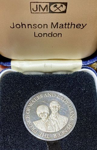 Johnson Matthey London Princess Diana & Prince Of Wales 1 Oz Silver Rnd Box/coa