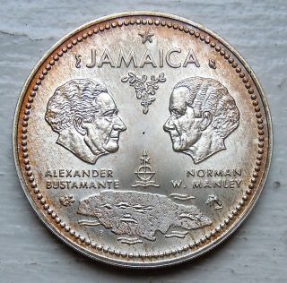 Jamaica Km 60,  1972 10 Dollars.  9250 Silver Coin 1.  46 Troy Oz.  45mm Ms,