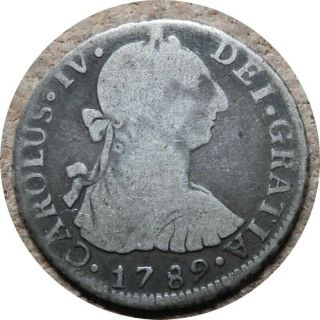 Elf Guatemala Spanish 2 Reales 1789 Ng M Silver