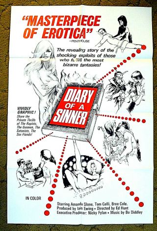 Exploits Of Girls Who Fulfill Fantasies 1974 Poster 27x41 - - " Diary Of A Sinner "