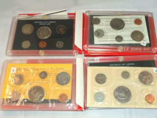 4 Piece 1969 - 1972 Republic Of Liberia 6 Coin Proof Set W/ Envelopes/packaging